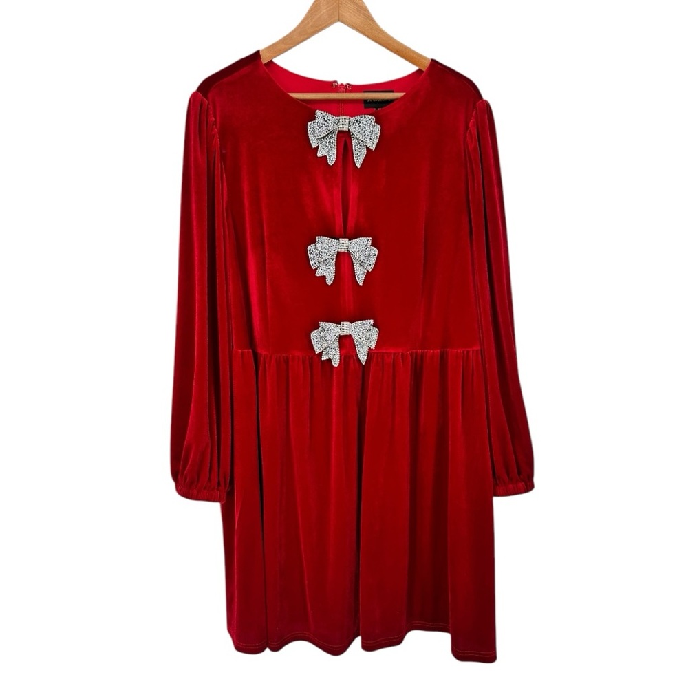 Sugarlips Glow Bow Velvet Mini Dress in Red size 2X Rhinestone Embellished - Picture 3 of 10